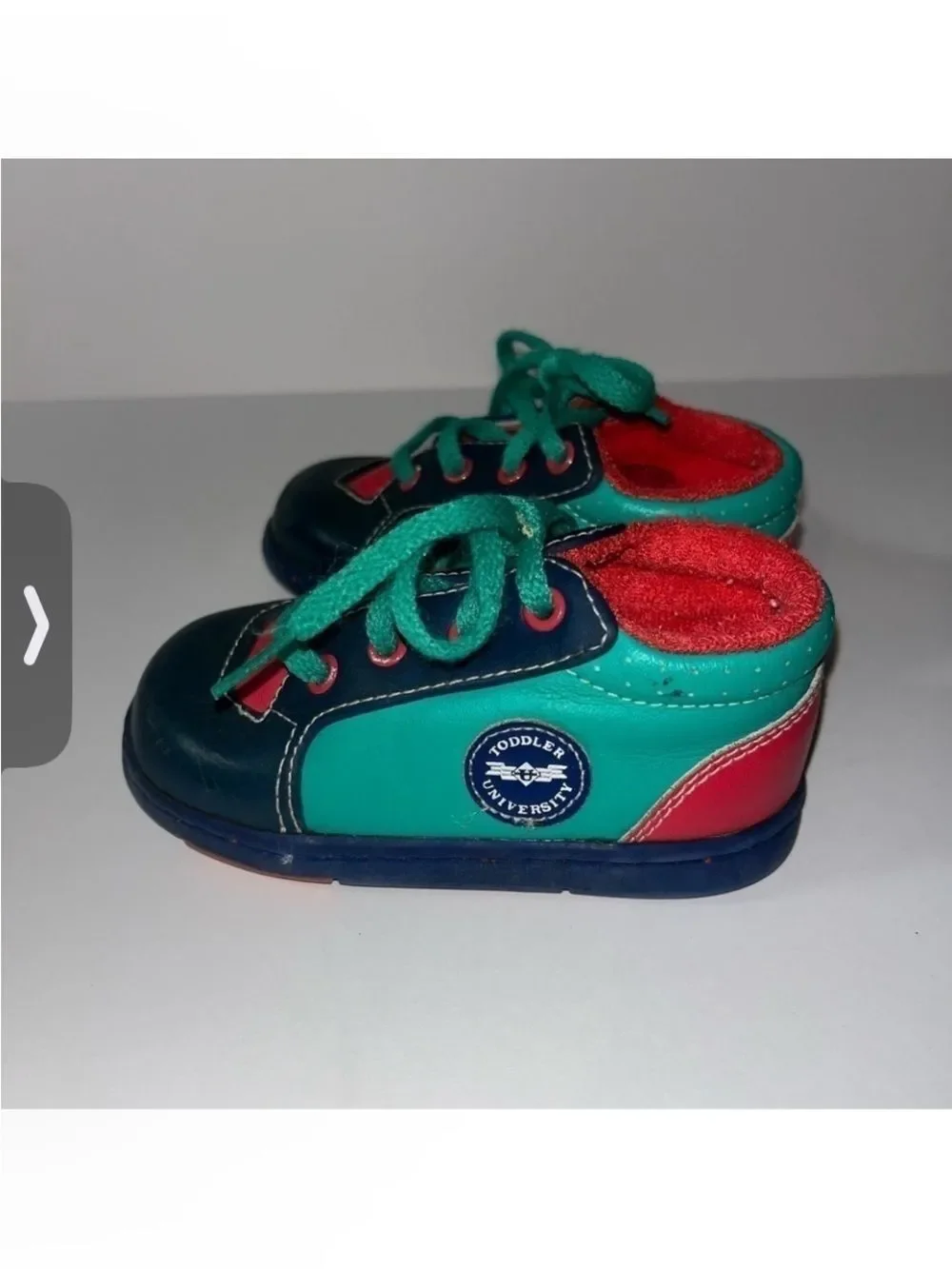 Green Navy Red Lace-Up Kids Sneakers Color Block Toddler Boys size 5 Vintage